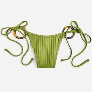 J. Crew Wide-rib Curved-waist Cheeky Bikini Bottom Green Women's XXL BH489 $65